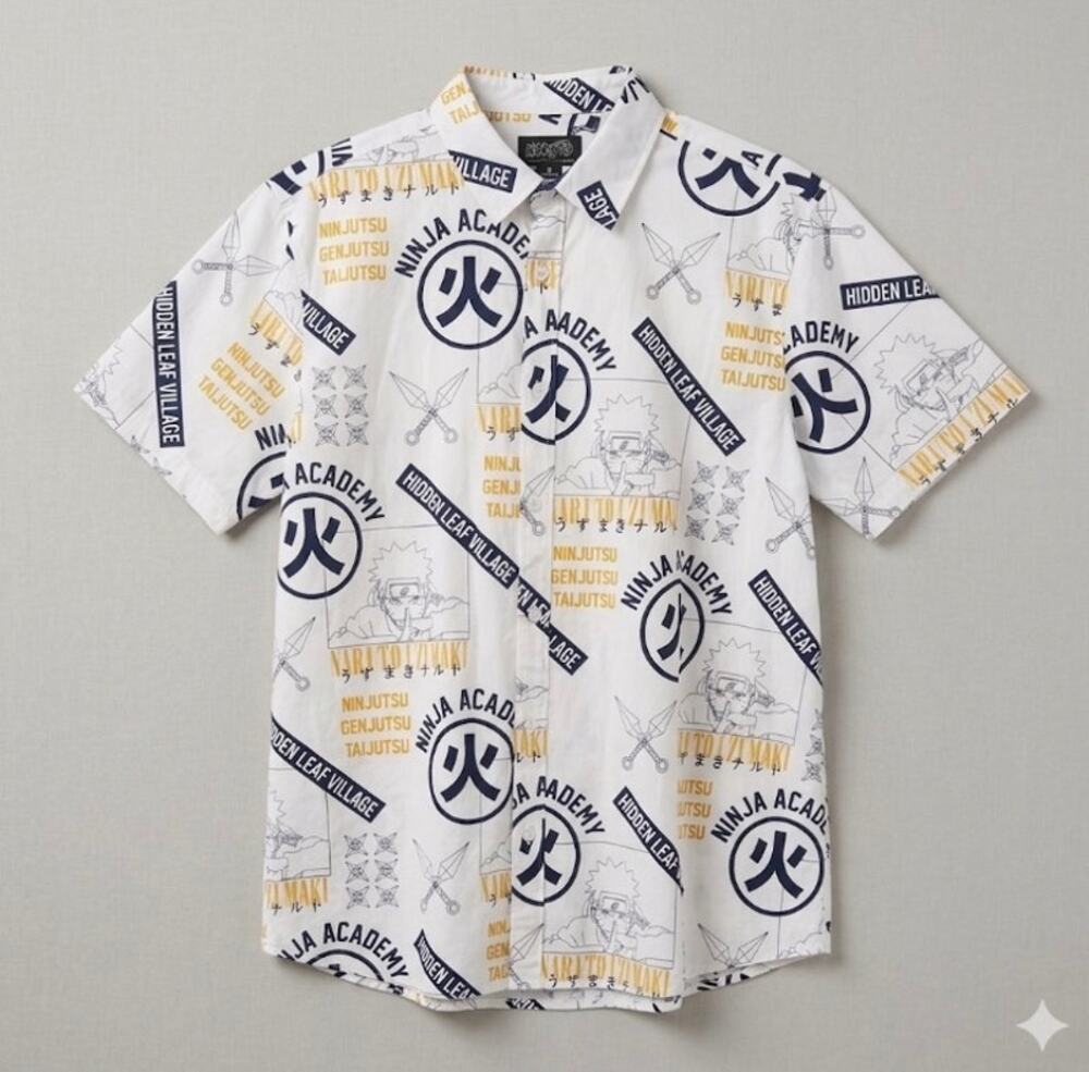 Naruto Shippuden Ninja Academy Button Down Shirt Hidden Leaf XL. Casual
